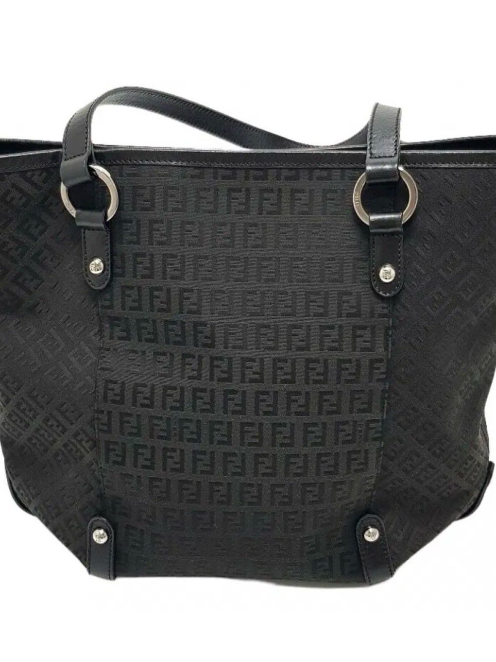Vintage Fendi Zucchino Black Jacquard Canvas FF Logo Tote